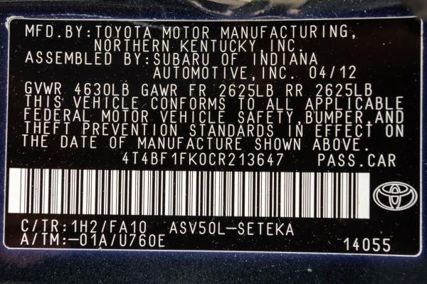 Used 2012 Toyota CAMRY L BASE