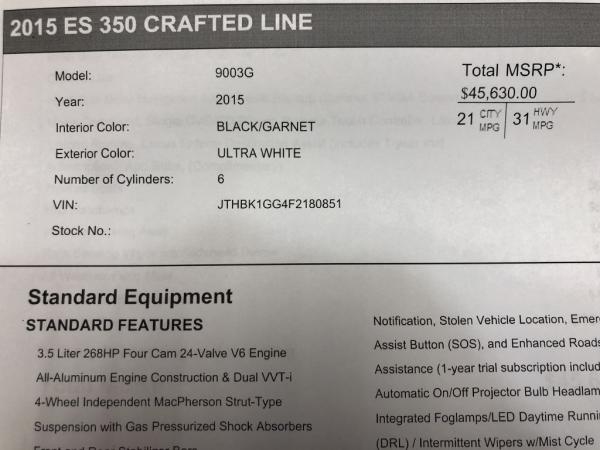 Used 2015 LEXUS ES350 CRAFTED L 350