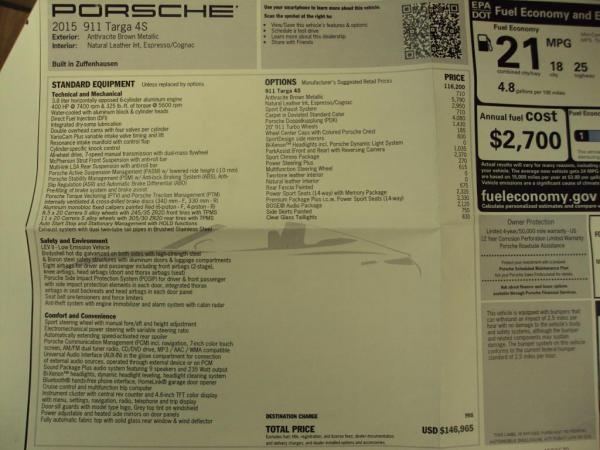 Used 2015 PORSCHE 911 TARGA 4S TARGA 4S